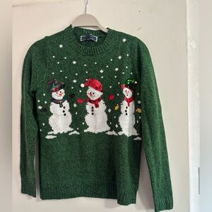 NWT Karen Scott Green Christmas Snowman Sweater